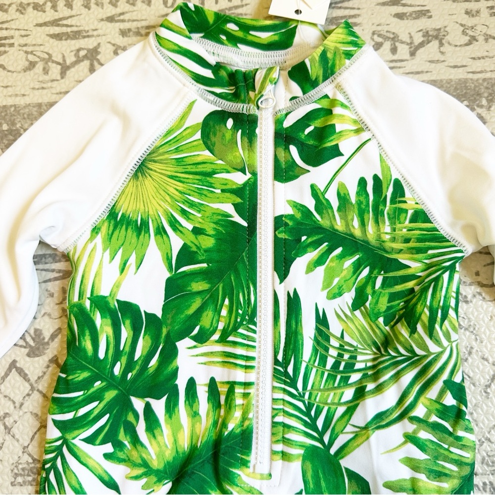 Janie and Jack Rashguard Swim Romper White Green 3-6M NWT - Picture 3 of 4